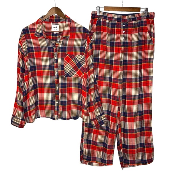 aerie Other - Aerie Flannel Skater Red Plaid Pajama PJ Matching Set Sleep Size Small Pants Top